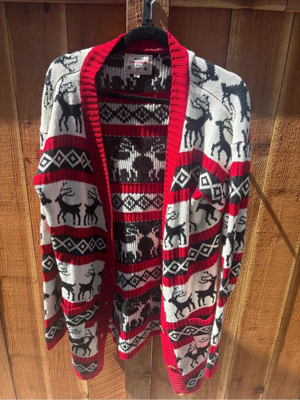 Merry Christmas From V28 Reindeer Fair Isle Cardigan Sweater XXL